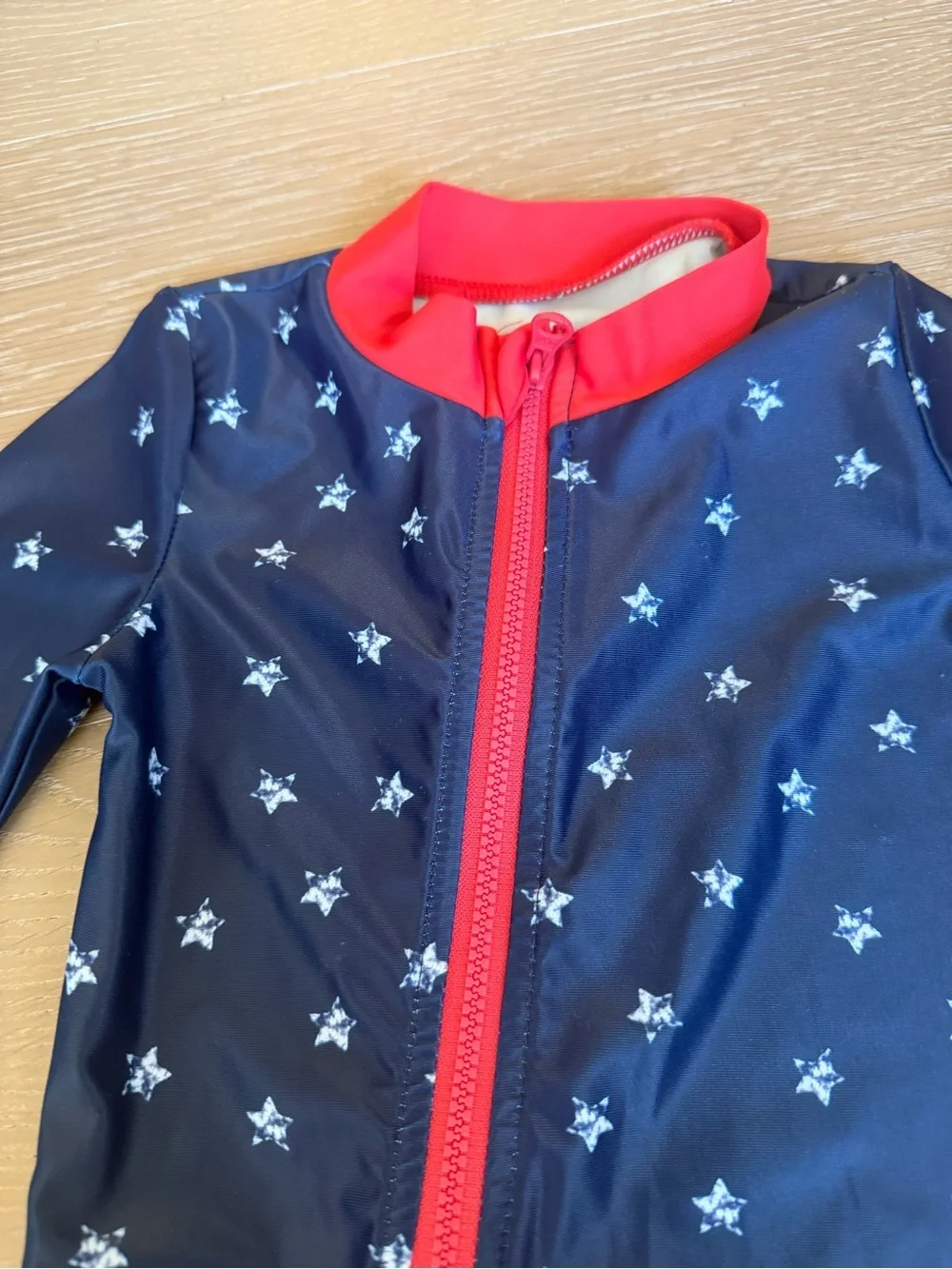 Carter's Navy Star Long-Sleeve Swimsuit with Red Trim, 6-9 mo